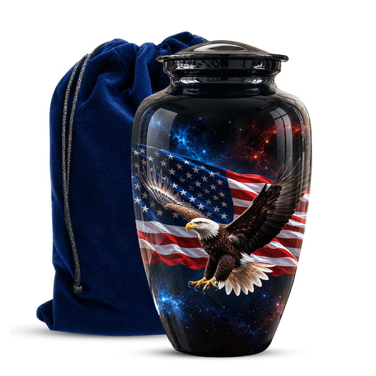 American Flag Eagle Cremation Urn for Ashes - Patriotic Bald Eagle Memorial Urn