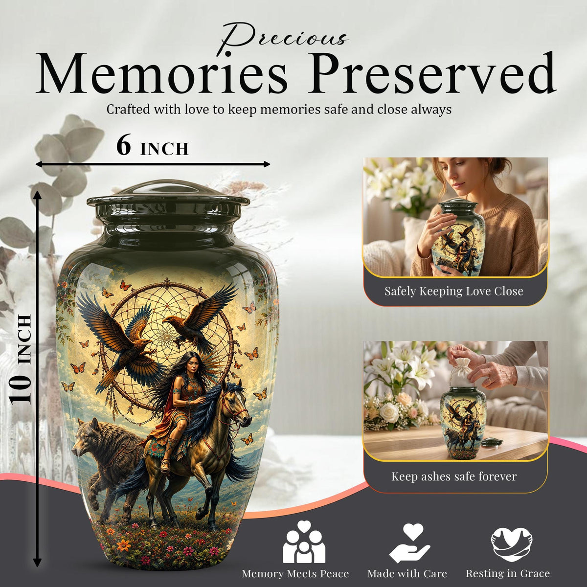 Personalized Urns for Human Ashes Adult - Native American Urn for Ashes