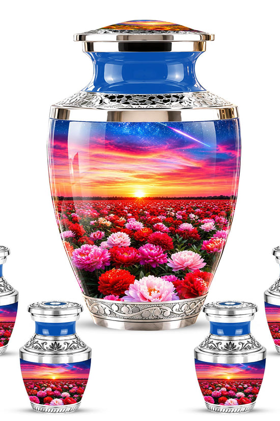 Floral Sunset Cremation Urn, Personalized Memorial Keepsake (Adult)