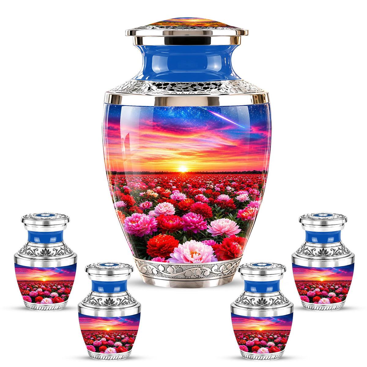 Floral Sunset Cremation Urn, Personalized Memorial Keepsake (Adult)