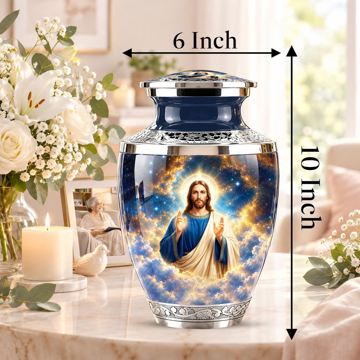 Personalized Jesus Memorial Urn - Christian Cremation Urn, 200 Cubic  Inches
