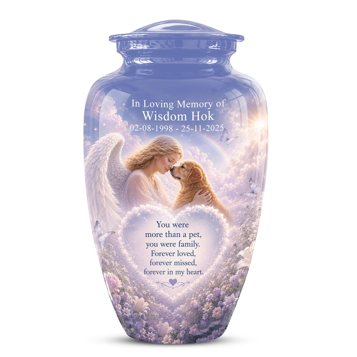Personalized Angel Rainbow Dog Cremation Urn - 200 Cubic  Inch Pet Memorial Ashes