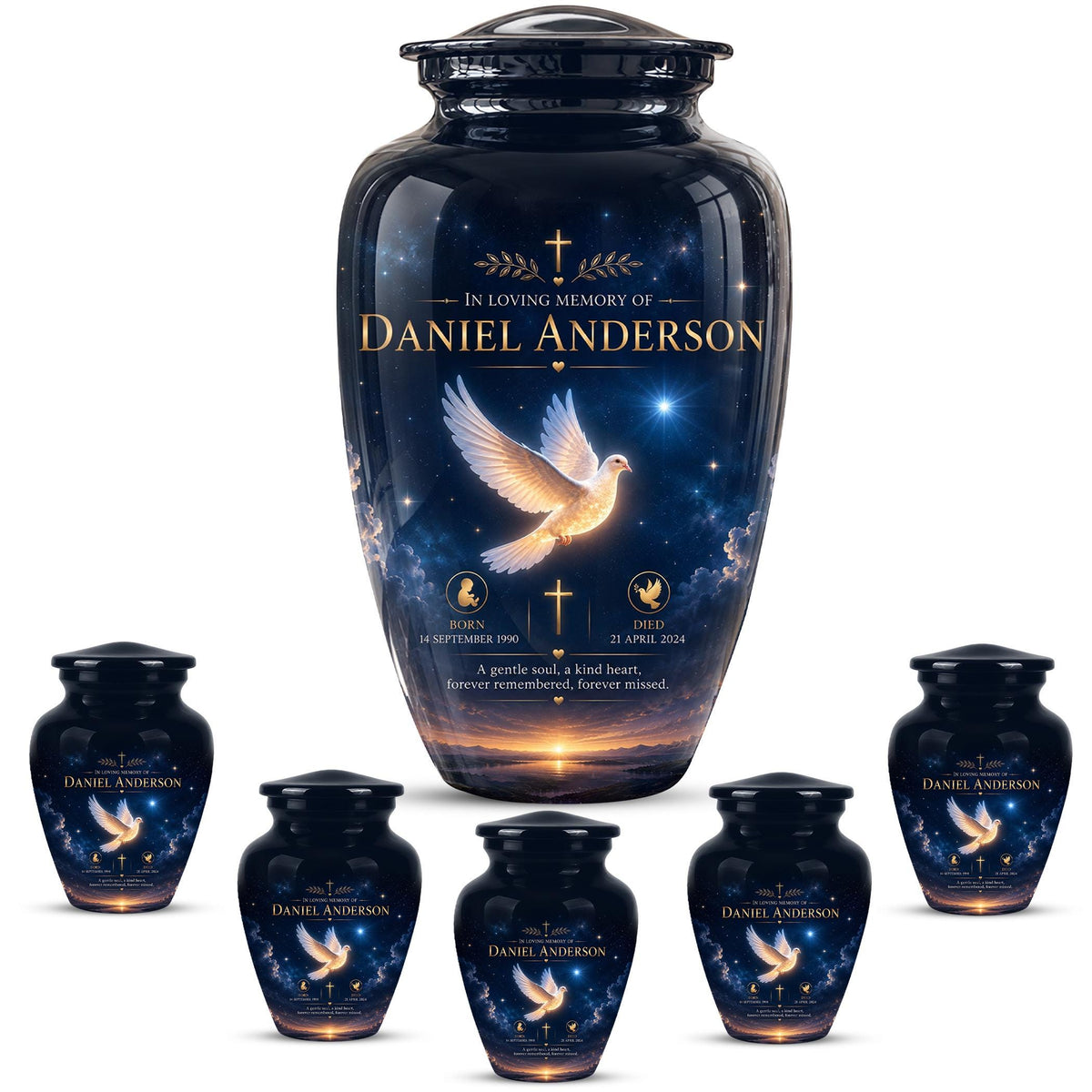 Personalized White Dove Cremation Urn - Christian Memorial Ashes Container (Custom Name & Dates)