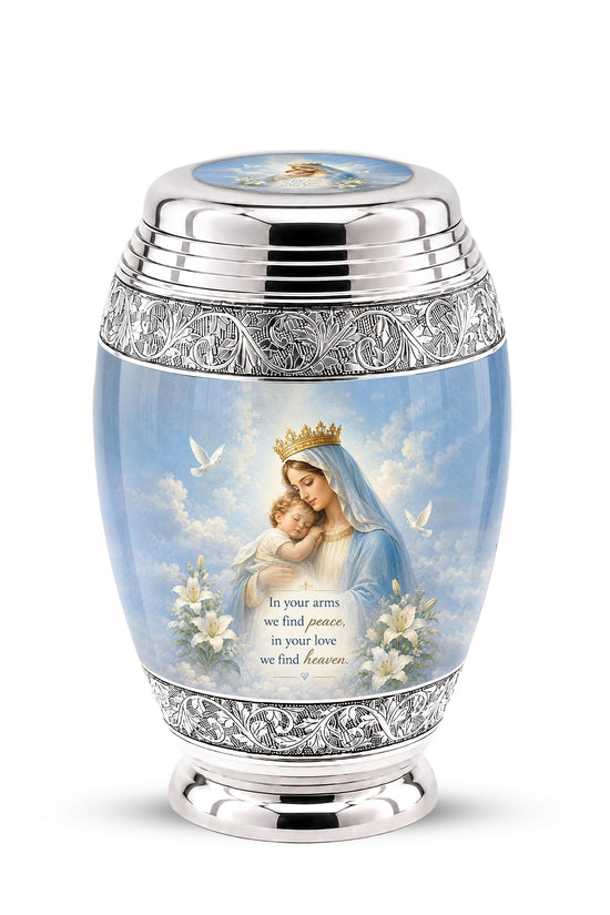 Personalized Virgin Mary Cremation Urn for Ashes - Mother and Child Catholic Memorial Urn, Mary and Jesus Religious Tribute