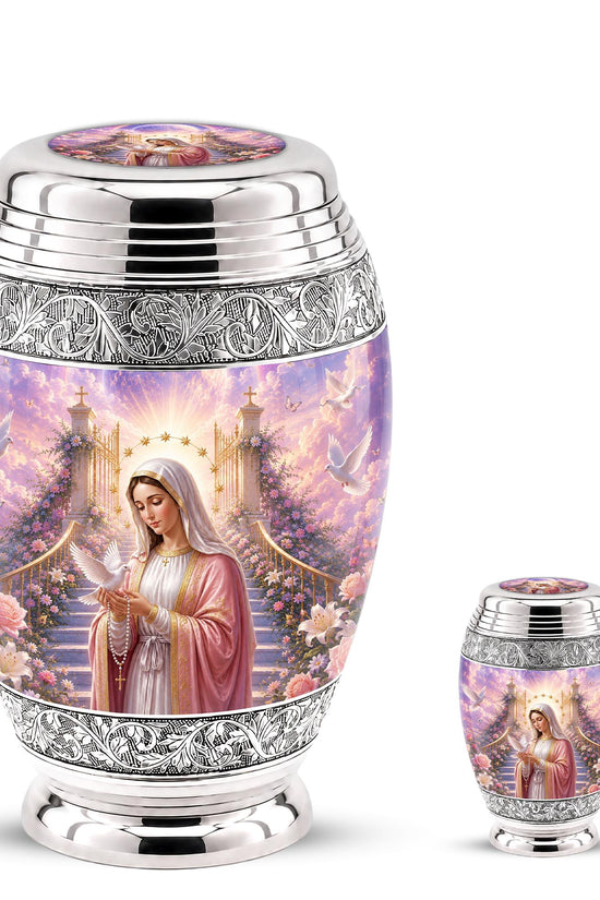 Personalized Mother Mary Cremation Urn, Catholic Memorial Ashes, Religious Funeral Urn