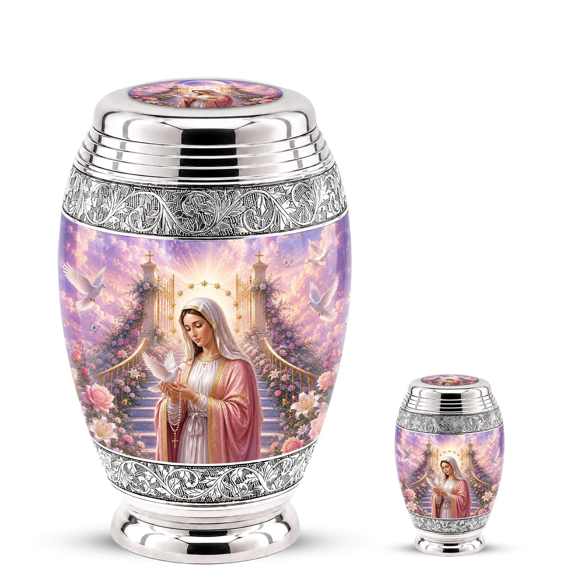 Personalized Mother Mary Cremation Urn, Catholic Memorial Ashes, Religious Funeral Urn