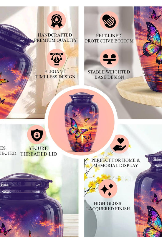 Personalized Butterfly Cremation Urn - Sunset Memorial Keepsake, Metal Ashes Urn