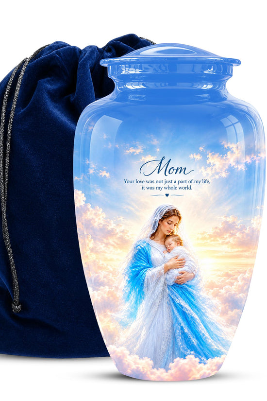 Personalized Mother Mary Cremation Urn, Catholic Memorial Ashes (200 Cubic)