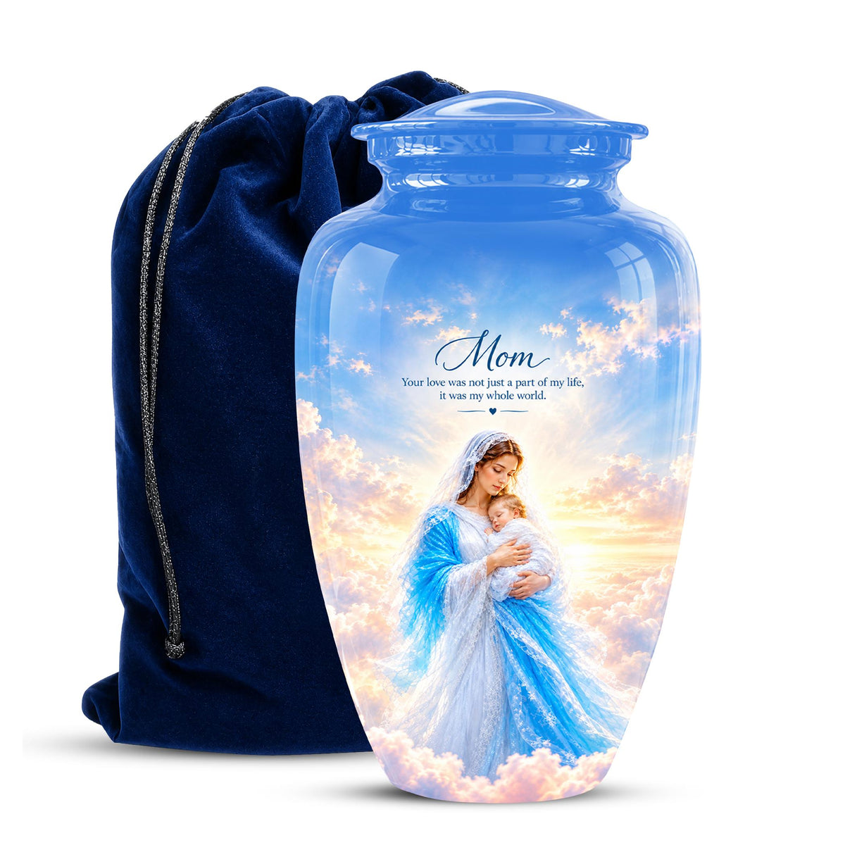 Personalized Mother Mary Cremation Urn, Catholic Memorial Ashes (200 Cubic)