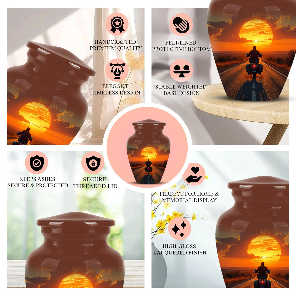 Motorcycle Cremation Urn ? Sunset Ride Memorial Tribute for Adults