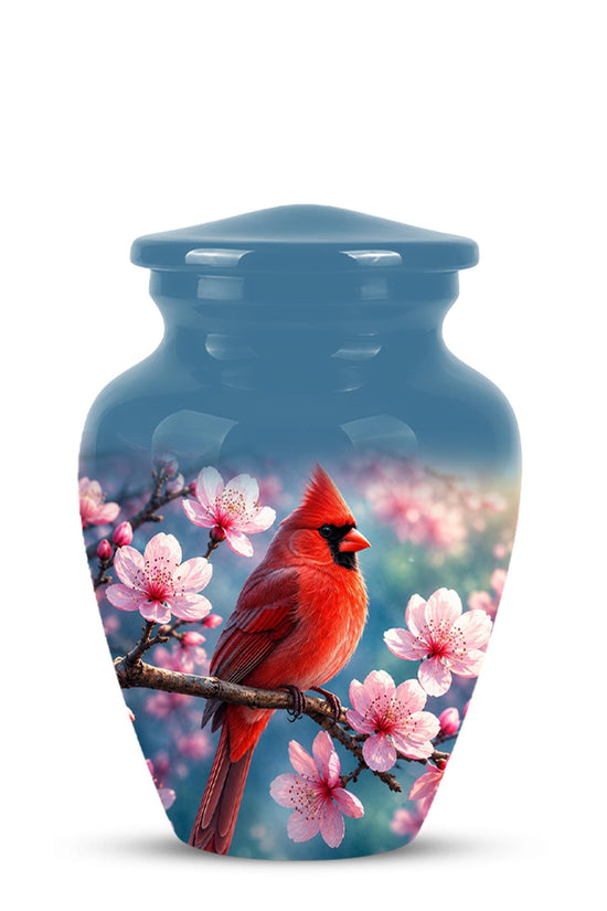 Personalized Cardinal Cherry Blossom Cremation Urn, Memorial Keepsake Urn