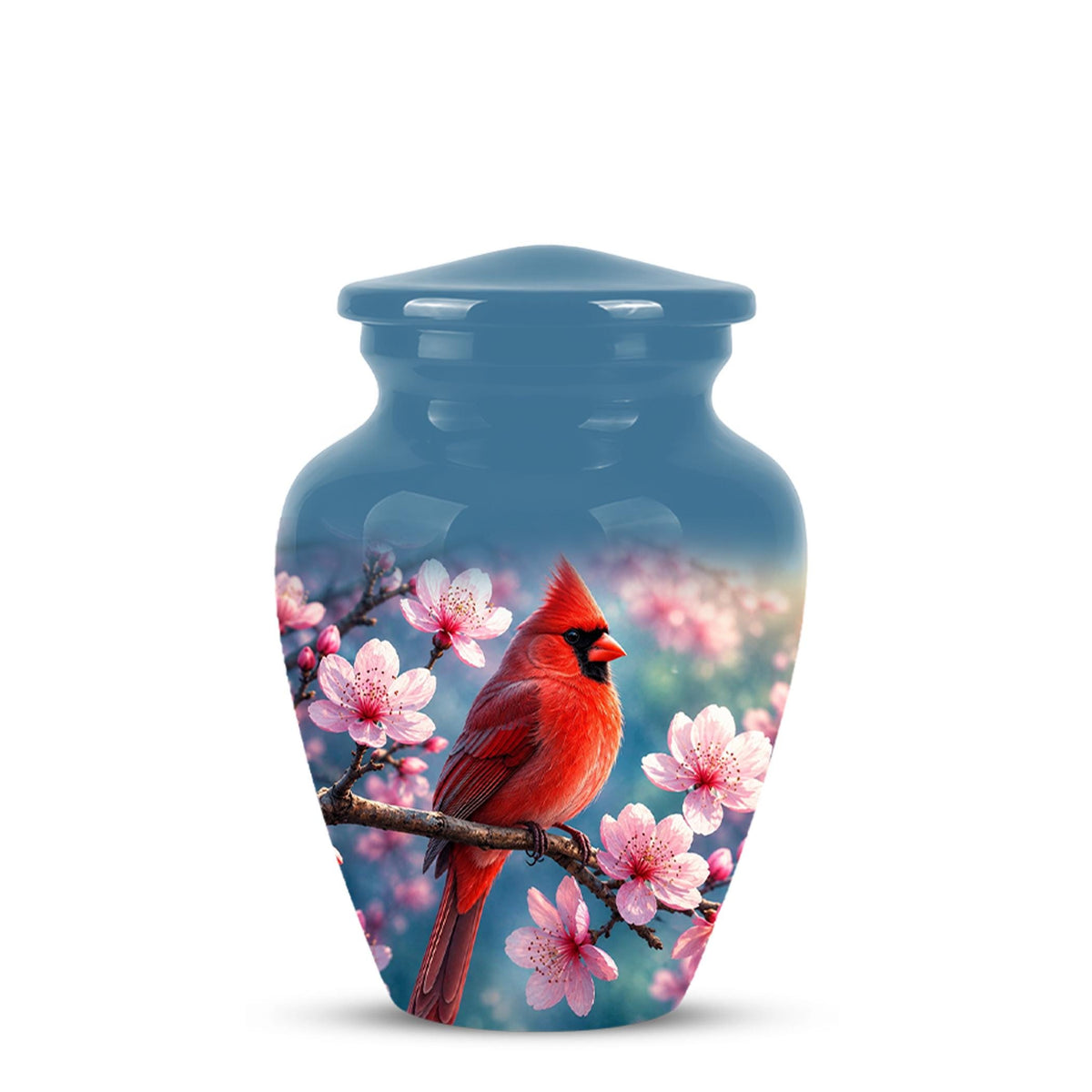 Personalized Cardinal Cherry Blossom Cremation Urn, Memorial Keepsake Urn
