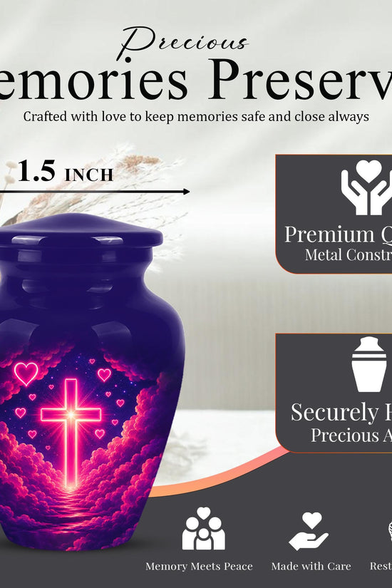 Christian Cremation Urn, Glowing Cross Memorial, Adult Ashes Urn, Religious Funeral Keepsake