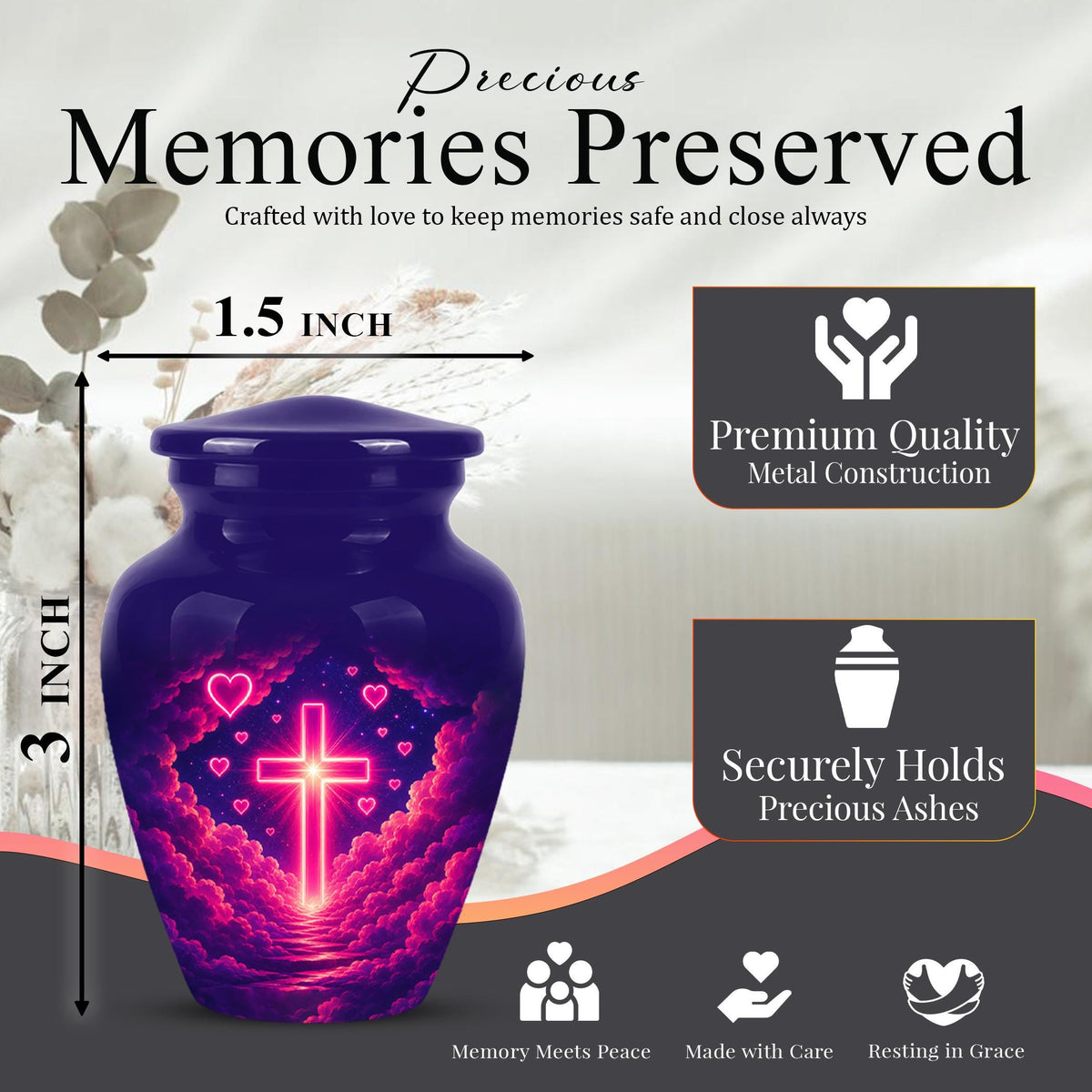 Christian Cremation Urn, Glowing Cross Memorial, Adult Ashes Urn, Religious Funeral Keepsake