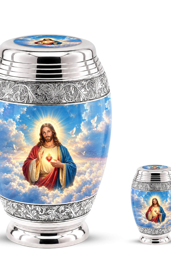 Personalized Jesus Cremation Urn - Christian Memorial Ashes, Sacred Heart (200 Cubic)