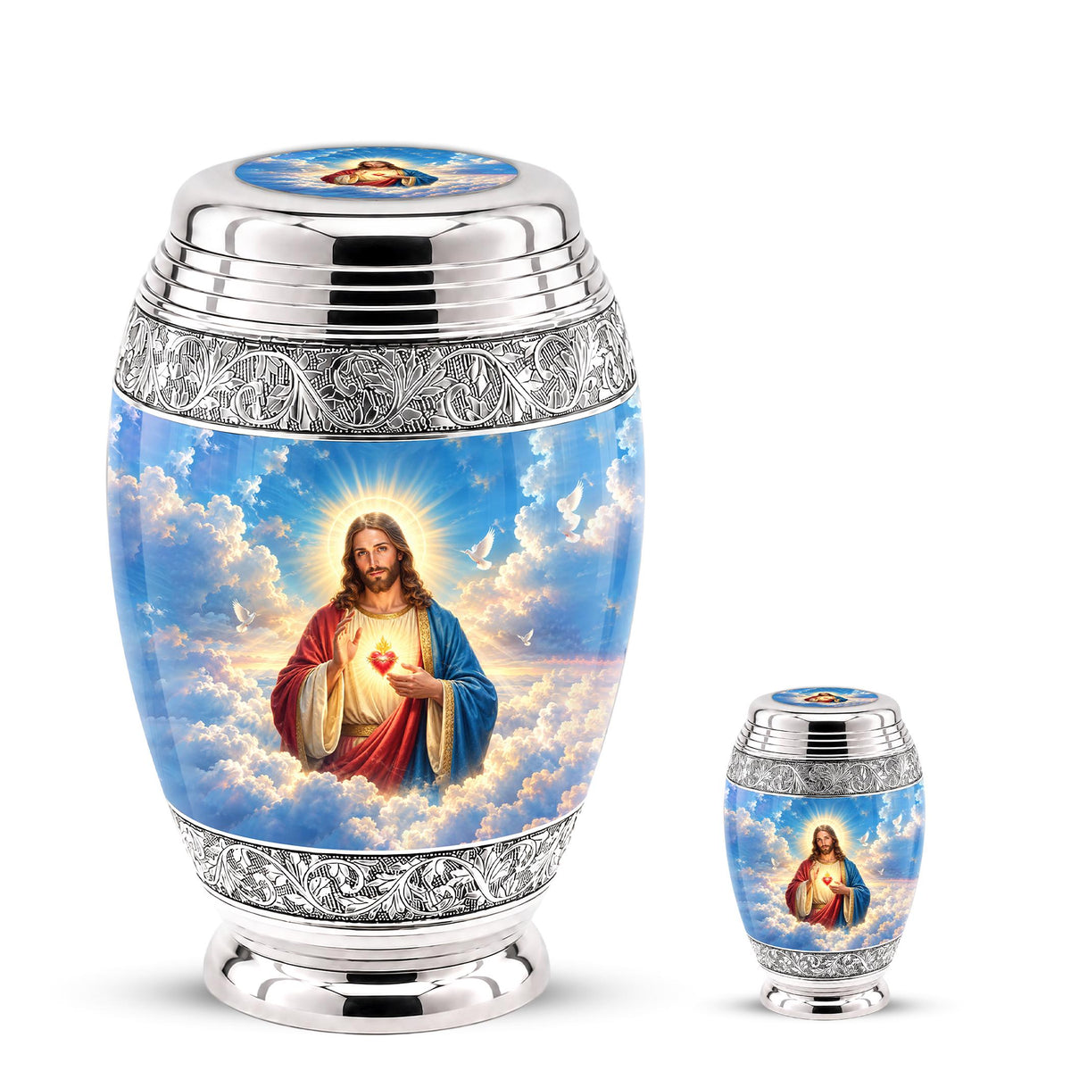Personalized Jesus Cremation Urn - Christian Memorial Ashes, Sacred Heart (200 Cubic)
