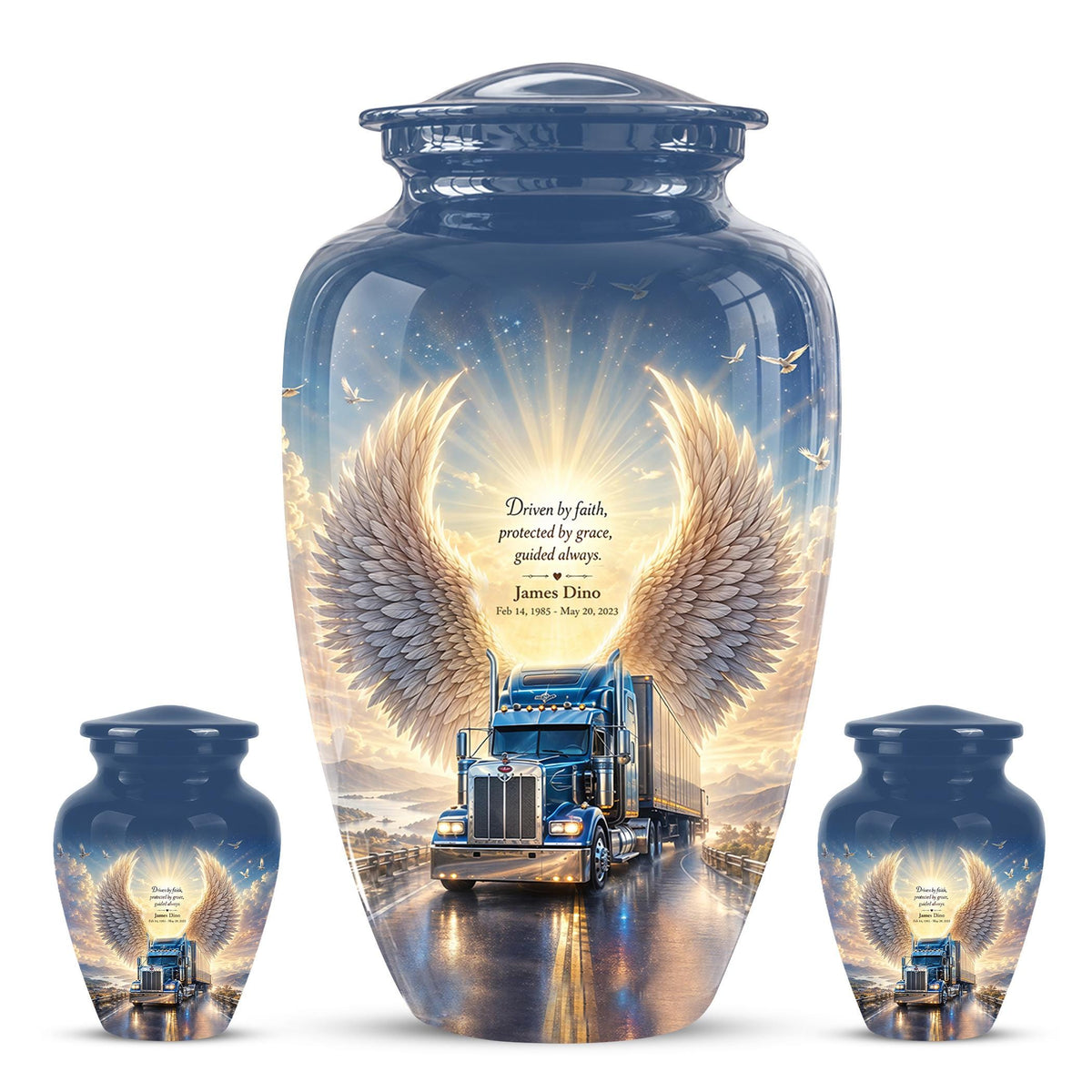Personalized Truck Cremation Urn - Angel Wings Memorial Keepsake