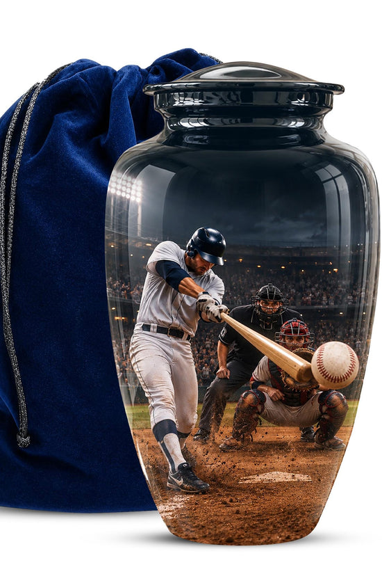 Baseball Cremation Urn for Ashes - Baseball Batter and Catcher Memorial Urn