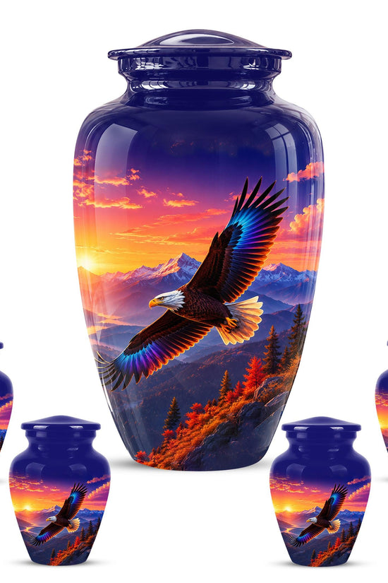 Bald Eagle Cremation Urn for Ashes - Purple Sunset Mountain Memorial Urn