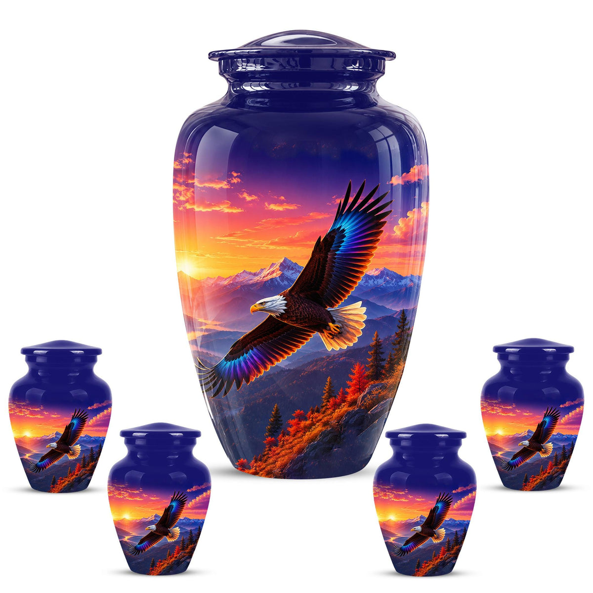Bald Eagle Cremation Urn for Ashes - Purple Sunset Mountain Memorial Urn