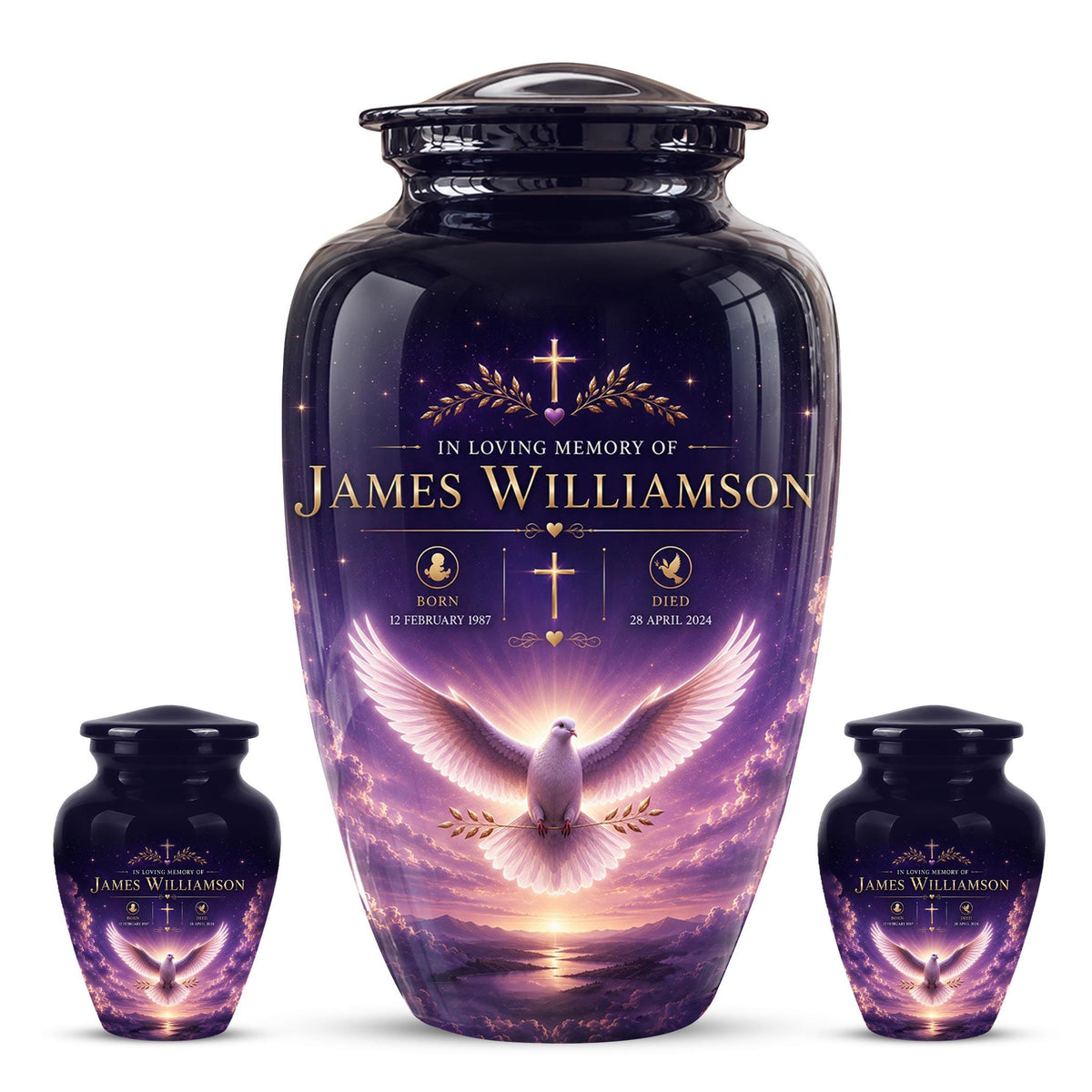 Personalized Purple Dove Cremation Urn - Peaceful Memorial Tribute (Adult)