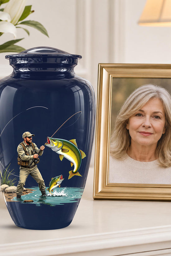 Personalized Fishing Cremation Urn for Ashes - Fisherman Memorial Urn, Fishing Tribute Urn