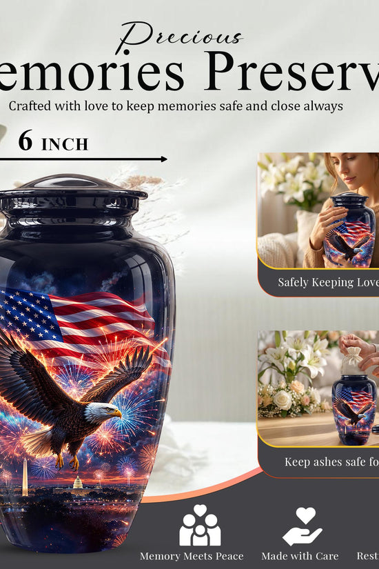 American Flag Eagle Cremation Urn for Ashes - Patriotic Bald Eagle Memorial Urn