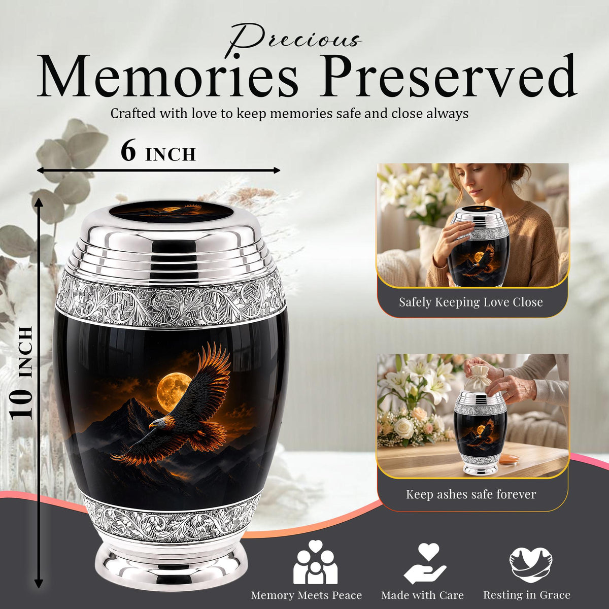 Bald Eagle Cremation Urn for Ashes - Golden Moon Mountain Memorial Urn