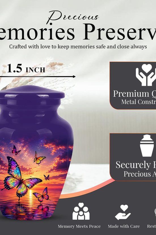 Personalized Butterfly Cremation Urn - Sunset Memorial Keepsake, Metal Ashes Urn