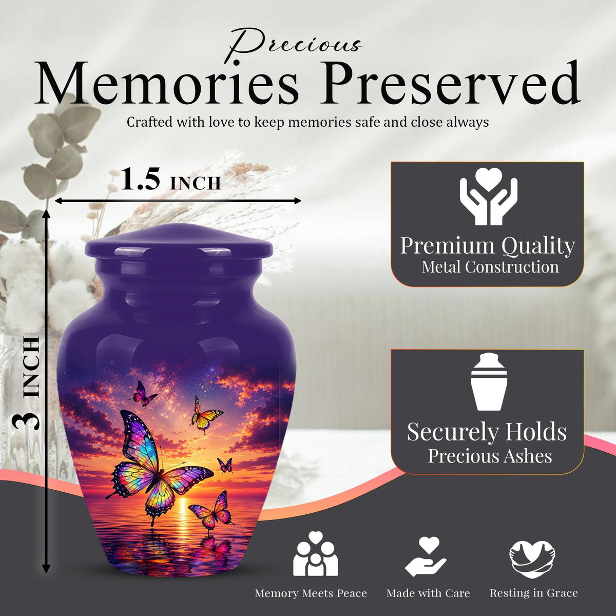 Personalized Butterfly Cremation Urn - Sunset Memorial Keepsake, Metal Ashes Urn