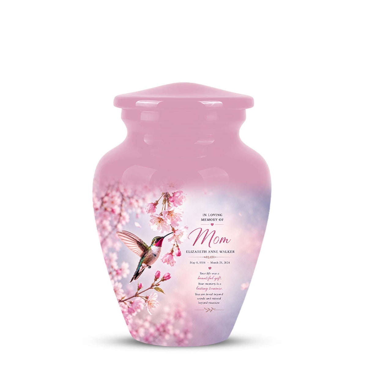 Personalized Hummingbird Memorial Urn for Mom - Keepsake Cremation Ashes Tribute