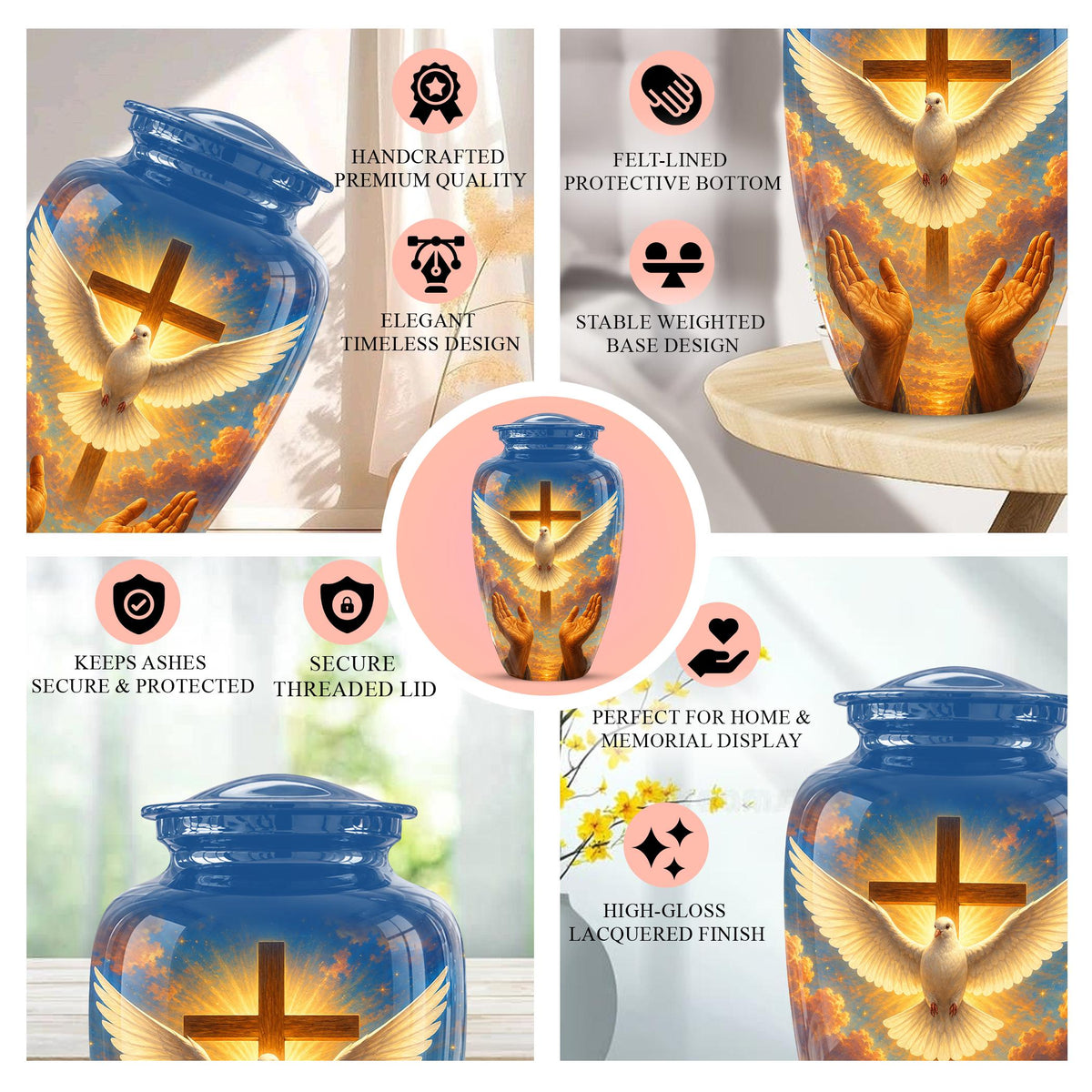 Dove Cross Cremation Urn - Religious Memorial Ashes Keepsake