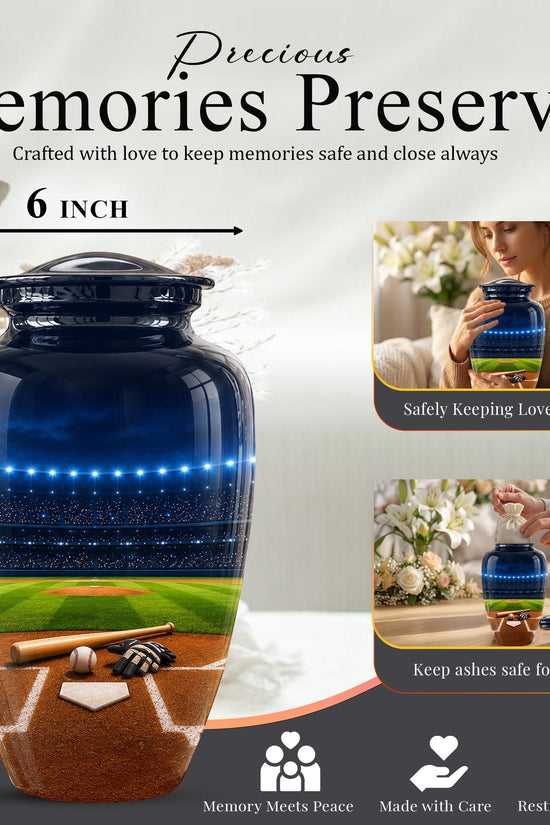 Personalized Baseball Stadium Cremation Urn for Ashes - Custom Memorial Funeral Urn