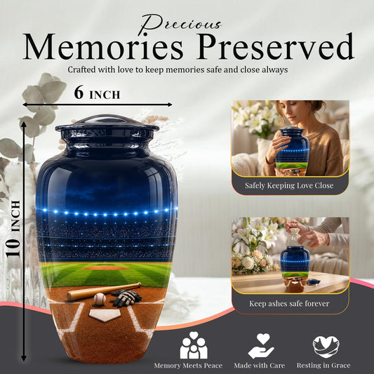 Personalized Baseball Stadium Cremation Urn for Ashes - Custom Memorial Funeral Urn