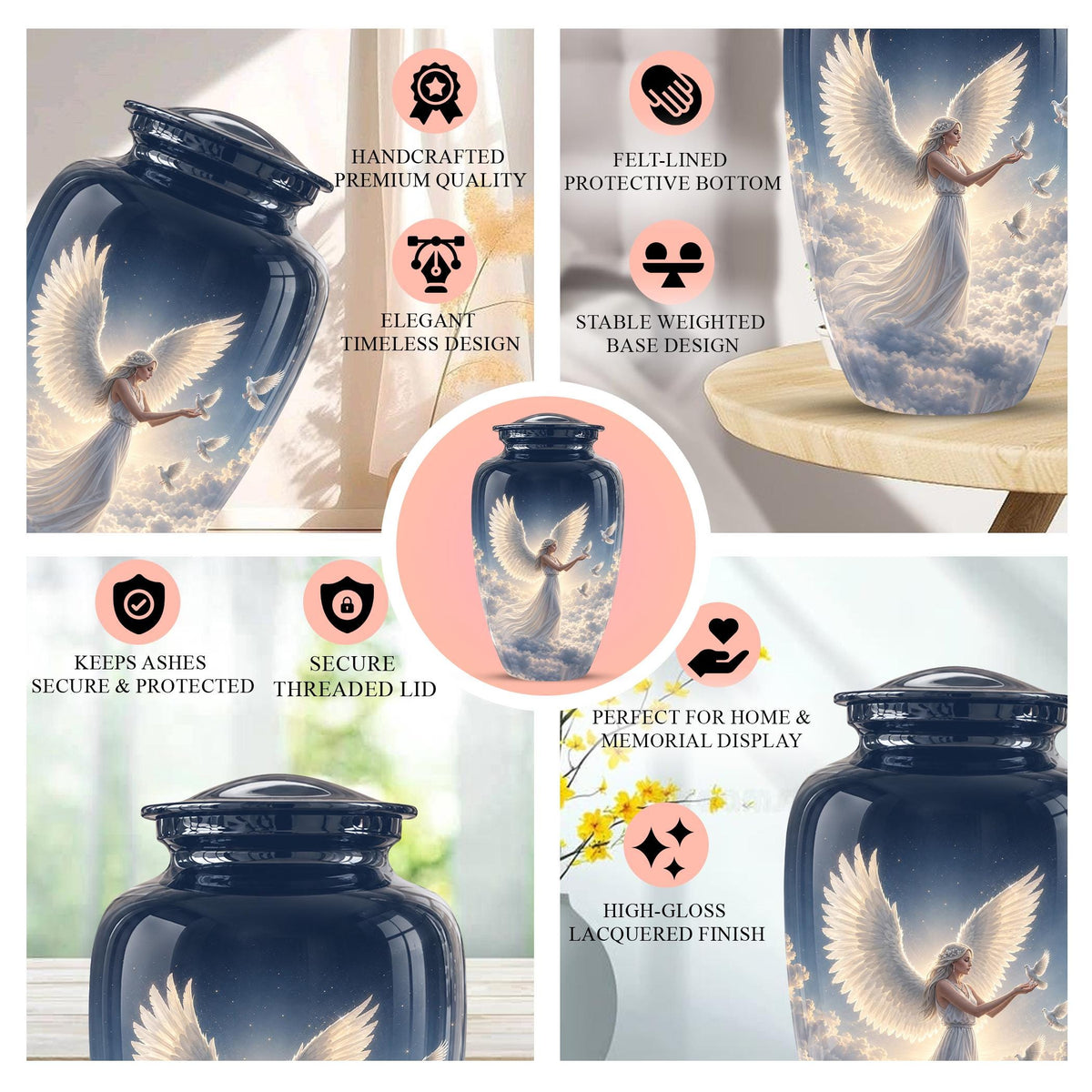 Personalized Angel Cremation Urn for Ashes - Female Angel Dove Memorial Urn