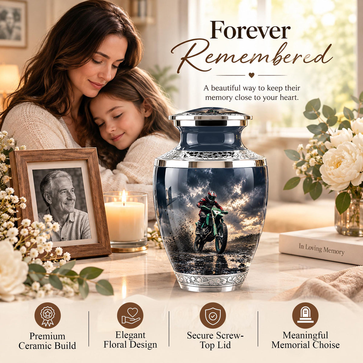 Motocross Dirt Bike Memorial Urn, Motorcycle Ashes Cremation Urn, Personalized Tribute