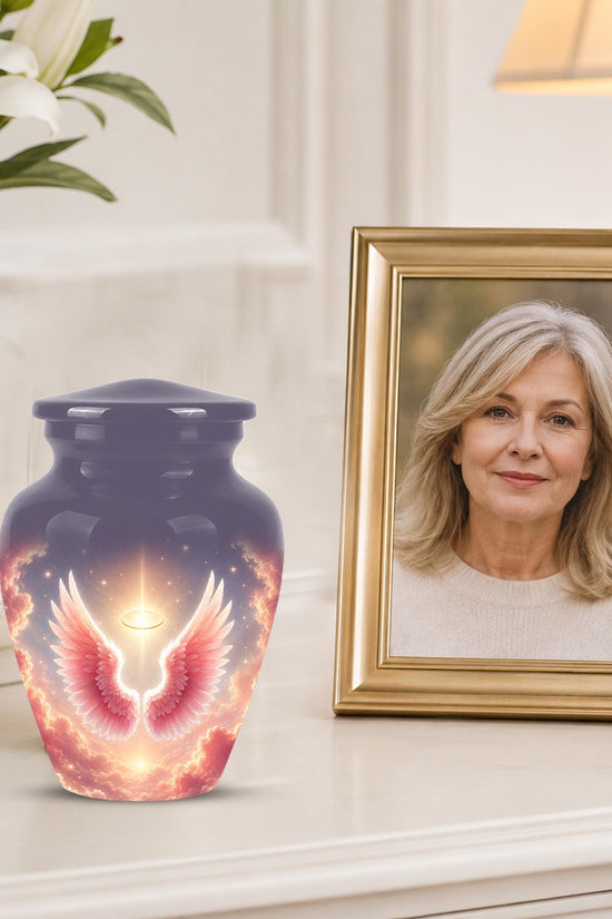Pink Angel Wings Memorial Urn - Personalized Heavenly Cremation Urn