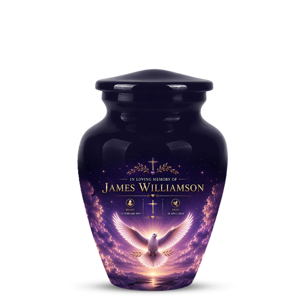 Personalized Purple Dove Cremation Urn - Peaceful Memorial Tribute (Adult)