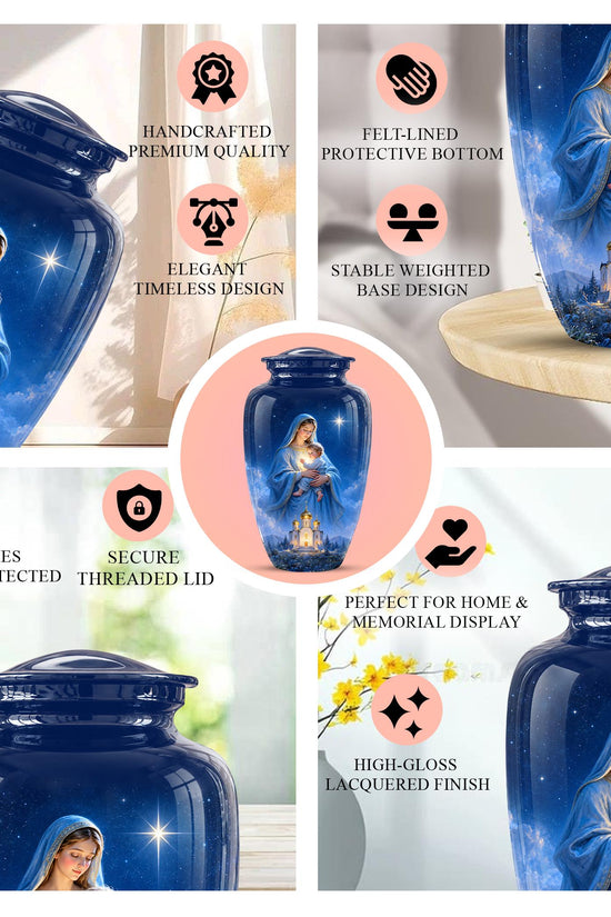 Personalized Mother Mary Cremation Urn, Catholic Memorial Keepsake (Custom Photo)