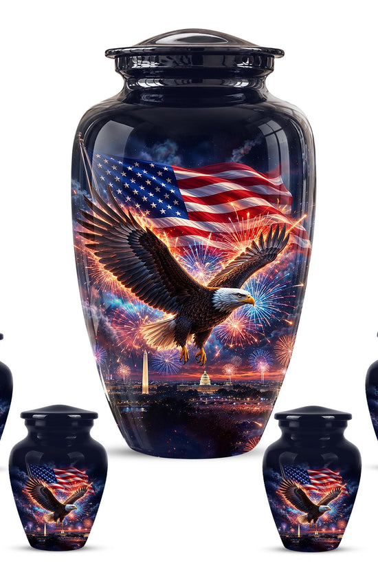 American Flag Eagle Cremation Urn for Ashes - Patriotic Bald Eagle Memorial Urn