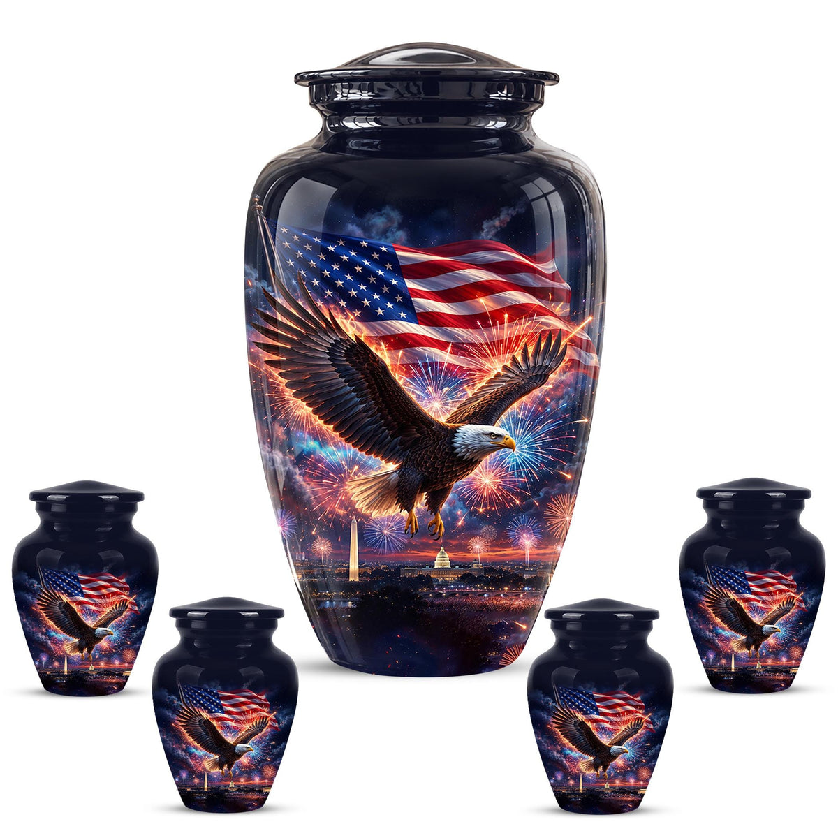 American Flag Eagle Cremation Urn for Ashes - Patriotic Bald Eagle Memorial Urn