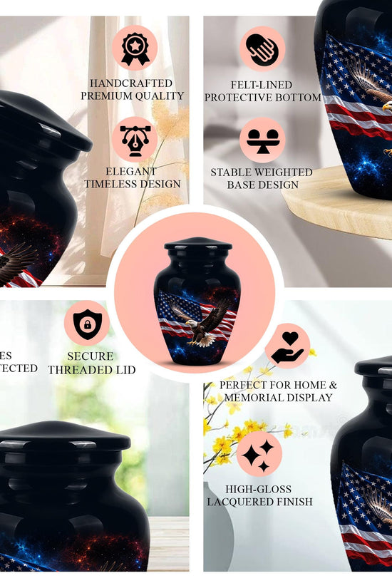 American Flag Eagle Cremation Urn for Ashes - Patriotic Bald Eagle Memorial Urn