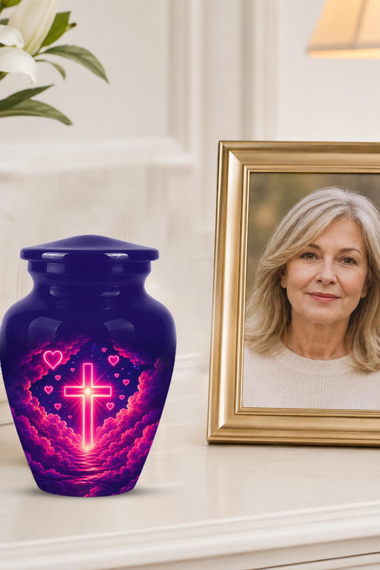 Christian Cremation Urn, Glowing Cross Memorial, Adult Ashes Urn, Religious Funeral Keepsake
