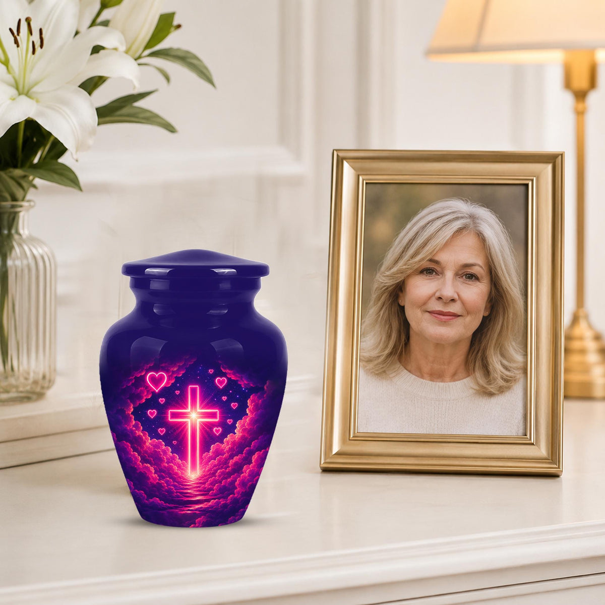 Christian Cremation Urn, Glowing Cross Memorial, Adult Ashes Urn, Religious Funeral Keepsake
