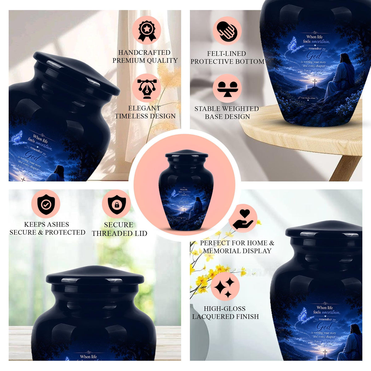Personalized Jesus Cremation Urn for Ashes, Christian Memorial Urn - In Loving Memory Religious Tribute