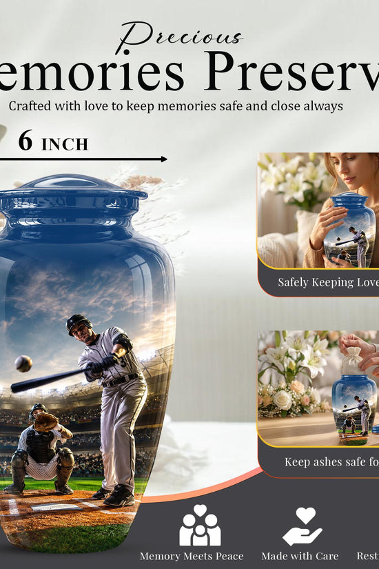 Baseball Cremation Urn for Ashes - Baseball Batter and Catcher Memorial Urn