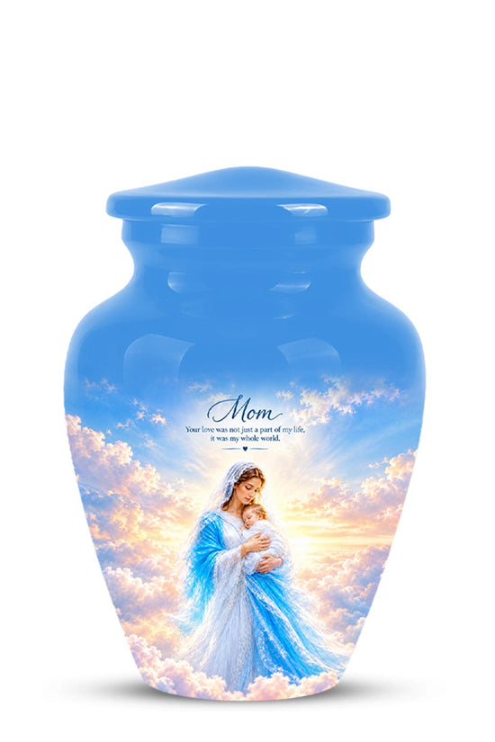 Personalized Mother Mary Cremation Urn, Catholic Memorial Ashes (200 Cubic)