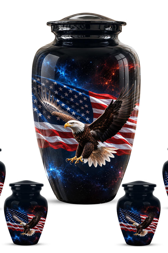 American Flag Eagle Cremation Urn for Ashes - Patriotic Bald Eagle Memorial Urn