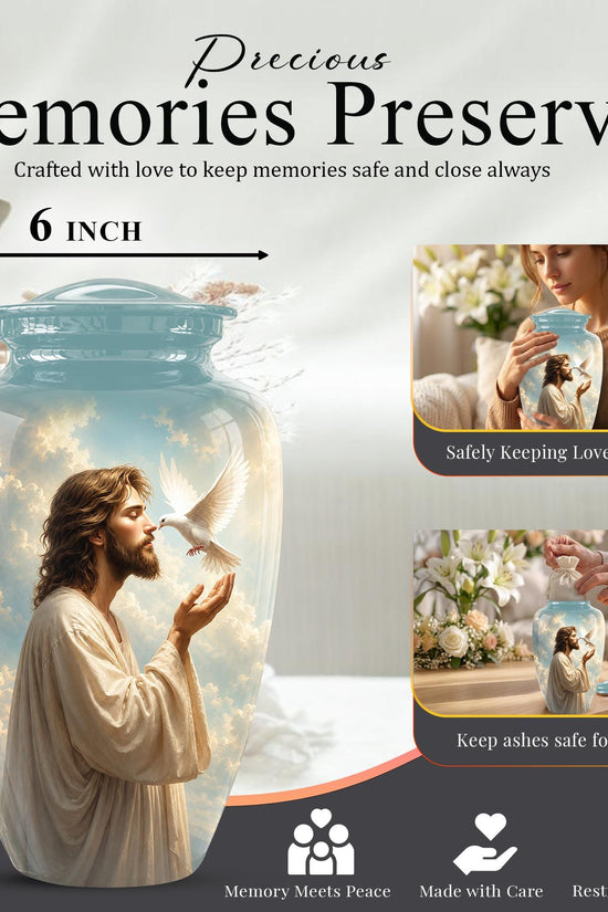 Personalized Christian Cremation Urn - Jesus Dove Memorial Keepsake
