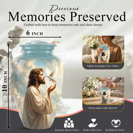 Personalized Christian Cremation Urn - Jesus Dove Memorial Keepsake